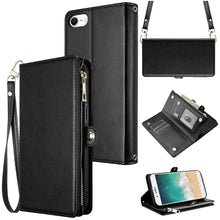 For iPhone 16e Case Wristlet Phone Wallet with Long Short Strap + Tempered Glass