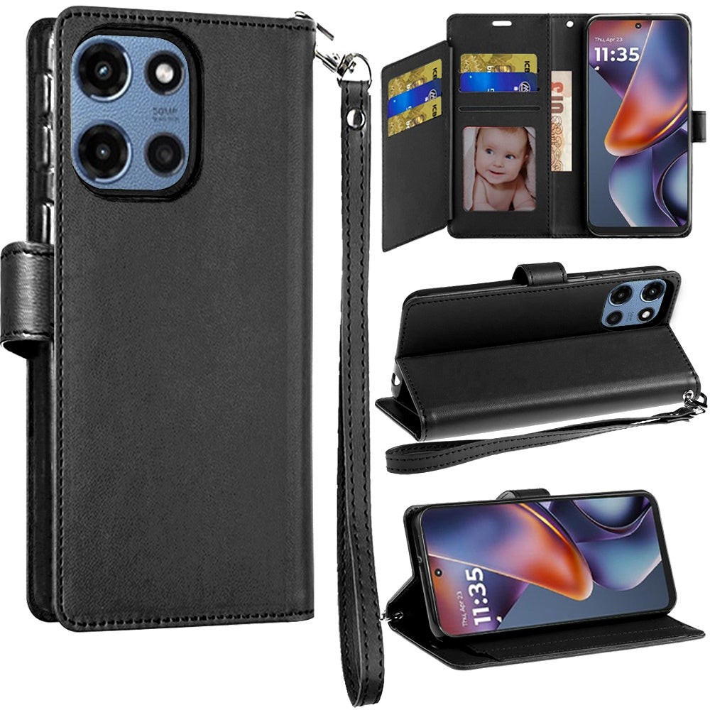 For Moto G 2025 Case Wallet ID Card Holder Phone Wallet Cover + Tempered Glass