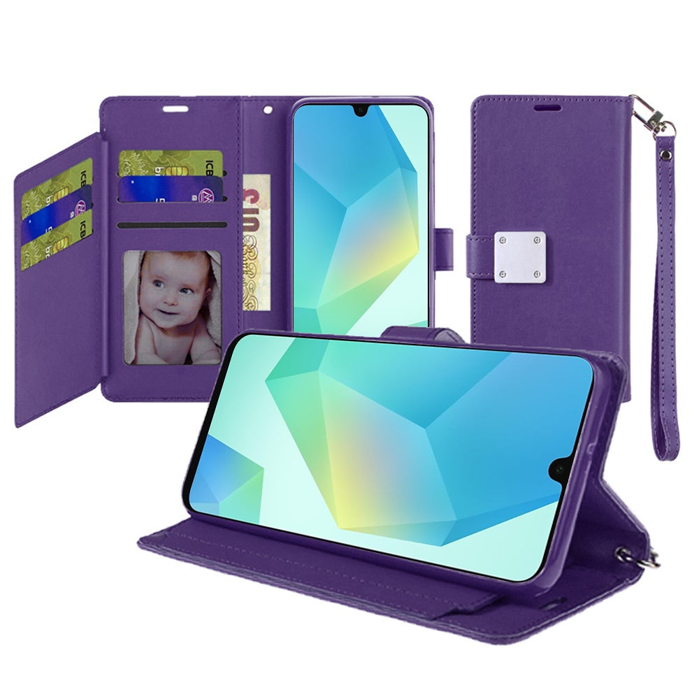 For Samsung A16 5G Case PU Leather Phone Wallet Extra Card Flap + Tempered Glass