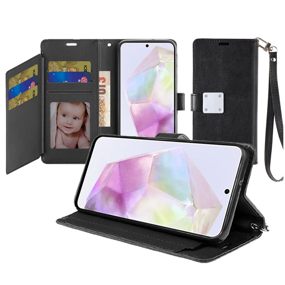For Samsung A36 Case PU Leather Phone Wallet Extra Card Flap + Tempered Glass