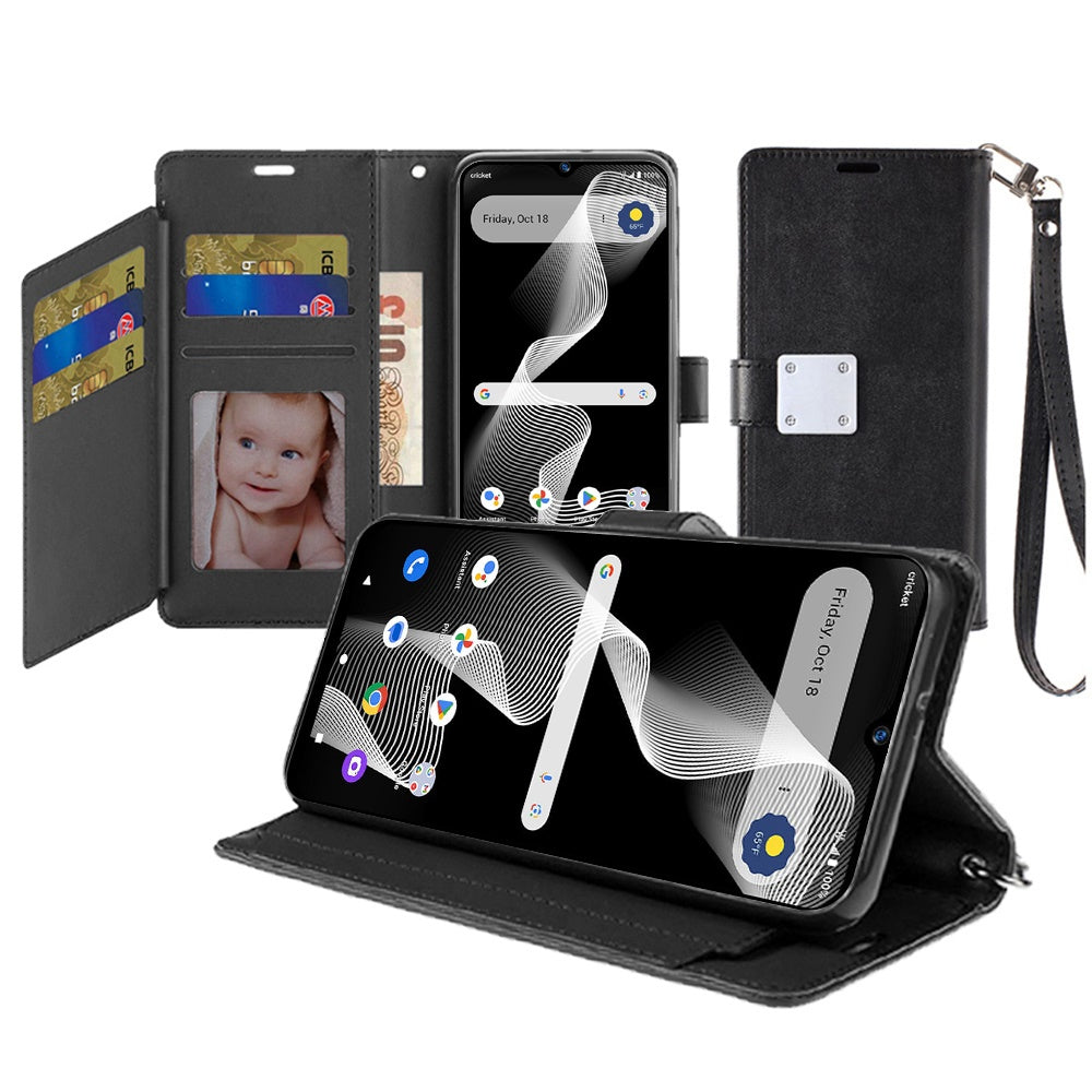 For Cricket Debut S3 Case PU Leather Phone Wallet Extra Card Flap and Wristlet
