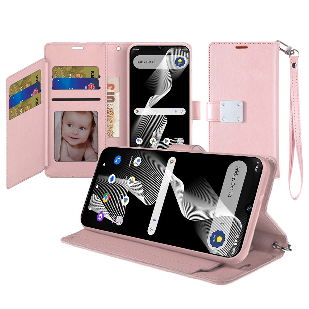 For Cricket Debut S3 Case PU Leather Phone Wallet Extra Card Flap and Wristlet