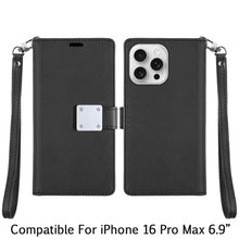 For iPhone 16 PRO MAX Case PU Leather Wallet Extra Card Flap + Tempered Glass