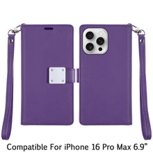 For iPhone 16 PRO MAX Case PU Leather Wallet Extra Card Flap + Tempered Glass