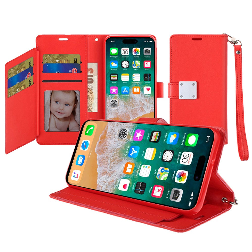 For iPhone 16 PRO MAX Case PU Leather Wallet Extra Card Flap + Tempered Glass