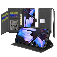 For Google Pixel 9a Case PU Leather Phone Wallet w/ Wrist strap + Tempered Glass