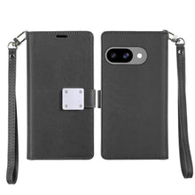 For Google Pixel 9a Case PU Leather Phone Wallet w/ Wrist strap + Tempered Glass