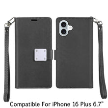 For iPhone 16 Plus 6.7in Case PU Leather Wallet Extra Card Flap + Tempered Glass
