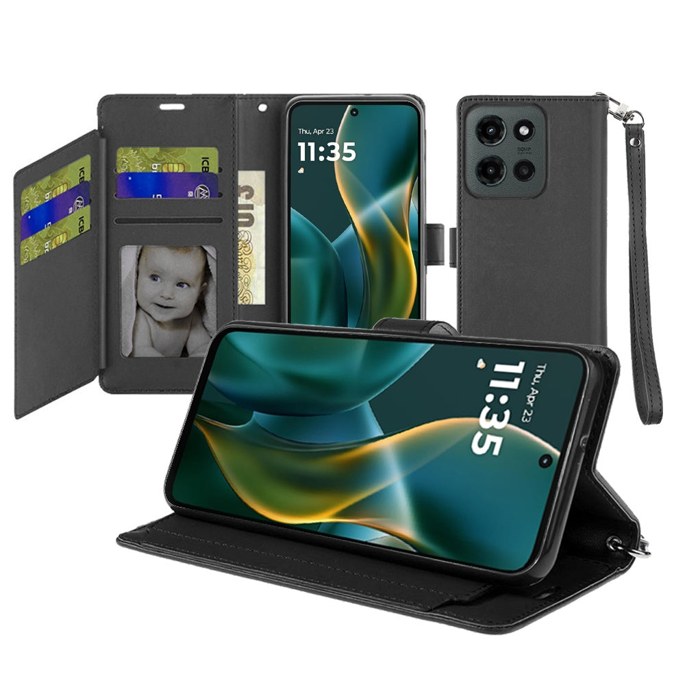 For Moto G Stylus 2025 Case PU Leather Wallet Extra Card Flap + Tempered Glass