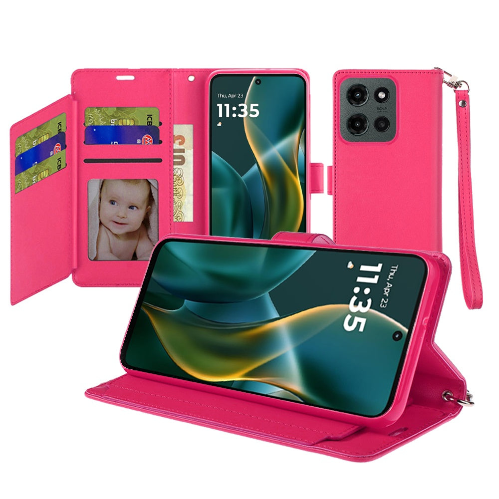 For Moto G Stylus 2025 Case PU Leather Wallet Extra Card Flap + Tempered Glass