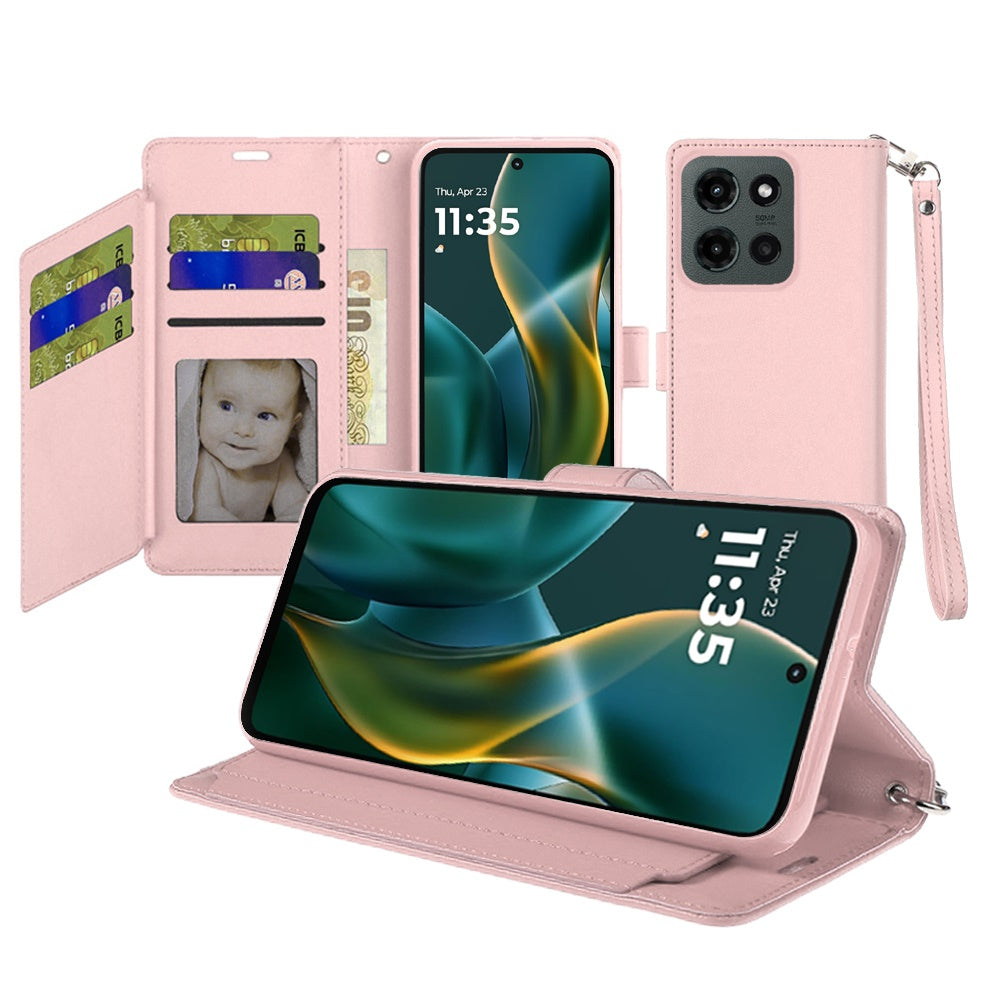 For Moto G Stylus 2025 Case PU Leather Wallet Extra Card Flap + Tempered Glass