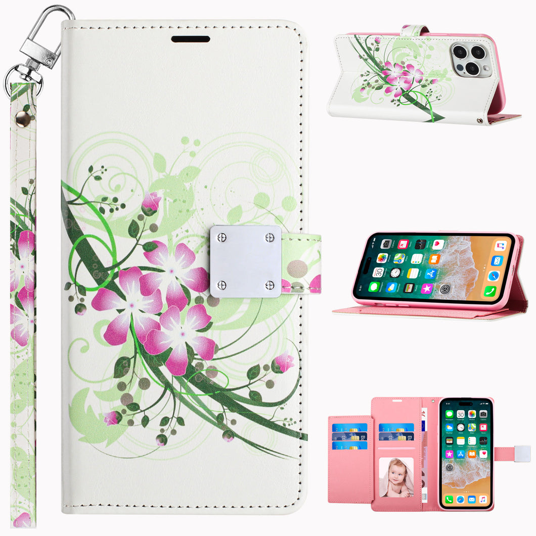 For iPhone 15 PLUS Case Vegan Leather Design Phone Wallet + 2 Tempered Glass