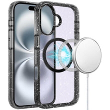 For iPhone 16 Plus 6.7in Case Magnetic Circle Shockproof Glitter +Tempered Glass