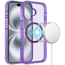 For iPhone 16 Plus 6.7in Case Magnetic Circle Shockproof Glitter +Tempered Glass