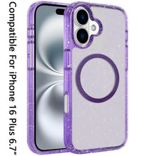 For iPhone 16 Plus 6.7in Case Magnetic Circle Shockproof Glitter +Tempered Glass
