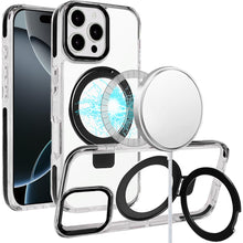 For iPhone 16 PRO MAX Case Magnetic Circle Stand Transparent + Tempered Glass