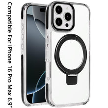 For iPhone 16 PRO MAX Case Magnetic Circle Stand Transparent + Tempered Glass