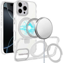 For iPhone 16 Pro 6.3in Case Magnetic Circle Stand Transparent + Tempered Glass