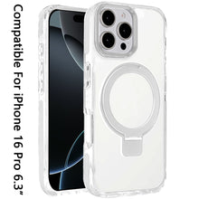 For iPhone 16 Pro 6.3in Case Magnetic Circle Stand Transparent + Tempered Glass