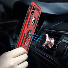 For iPhone XR Case Ring Magnetic Kickstand Protective Cover + Tempered Glass