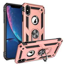 For iPhone XR Case Ring Magnetic Kickstand Protective Cover + Tempered Glass