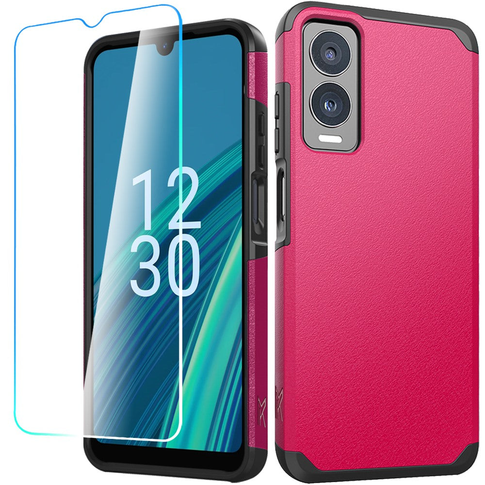 For Cricket Debut S3 Case Cover Tough Strong Shockproof Hybrid + Tempered Glass
