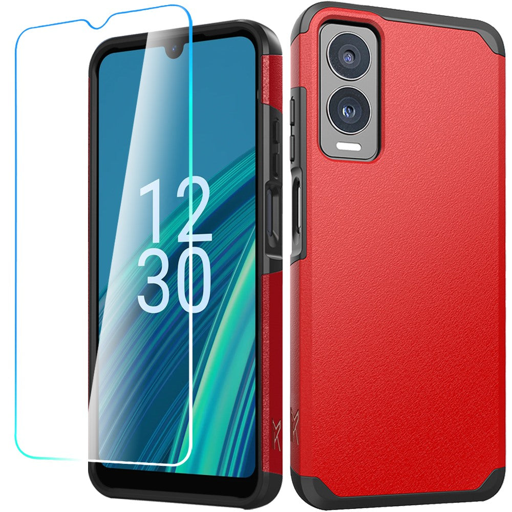 For Cricket Debut S3 Case Cover Tough Strong Shockproof Hybrid + Tempered Glass