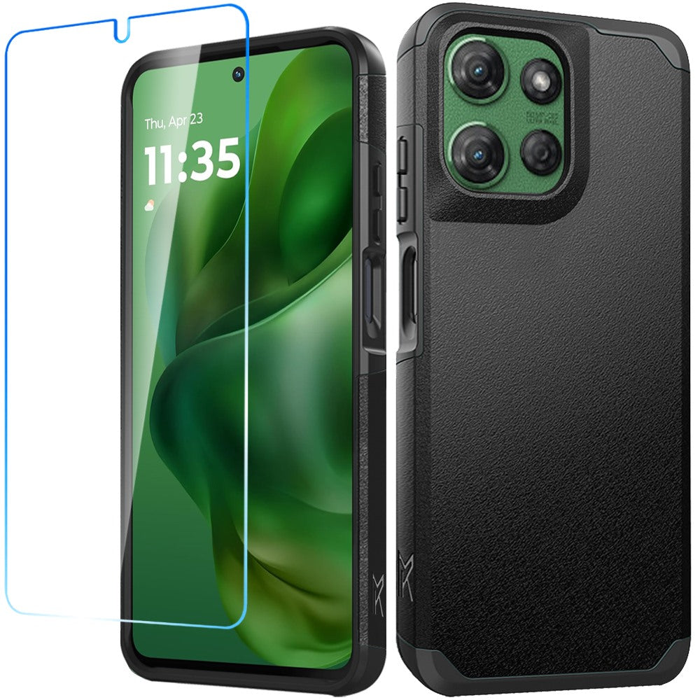 For Moto G Power 2025 Dual layers Rugged Cover with Tempered Glass Included
