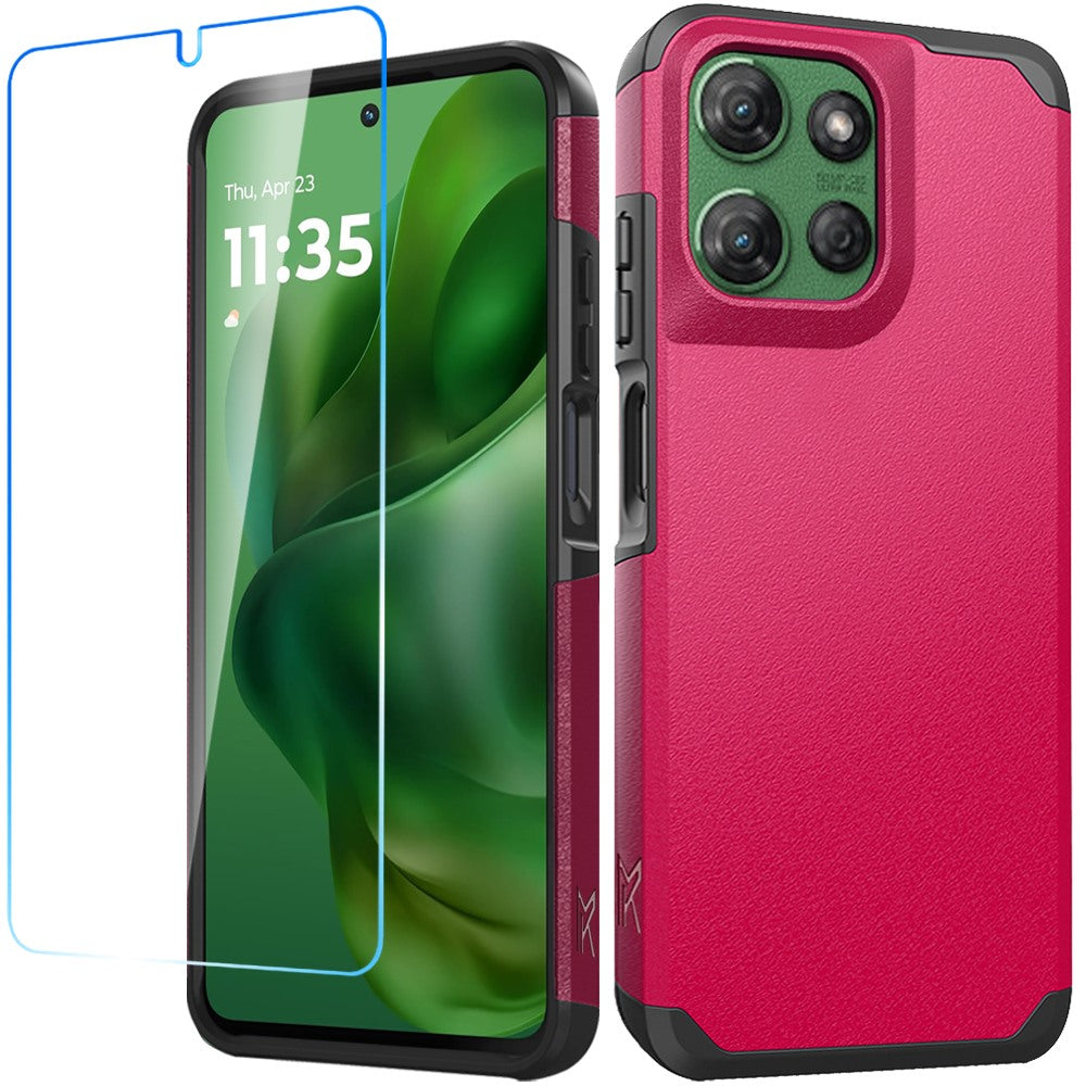 For Moto G Power 2025 Dual layers Rugged Cover with Tempered Glass Included