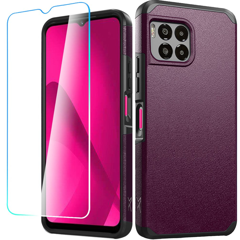 For REVVL 7 PRO 5G Case Dual layers Rugged Cover with Tempered Glass Included