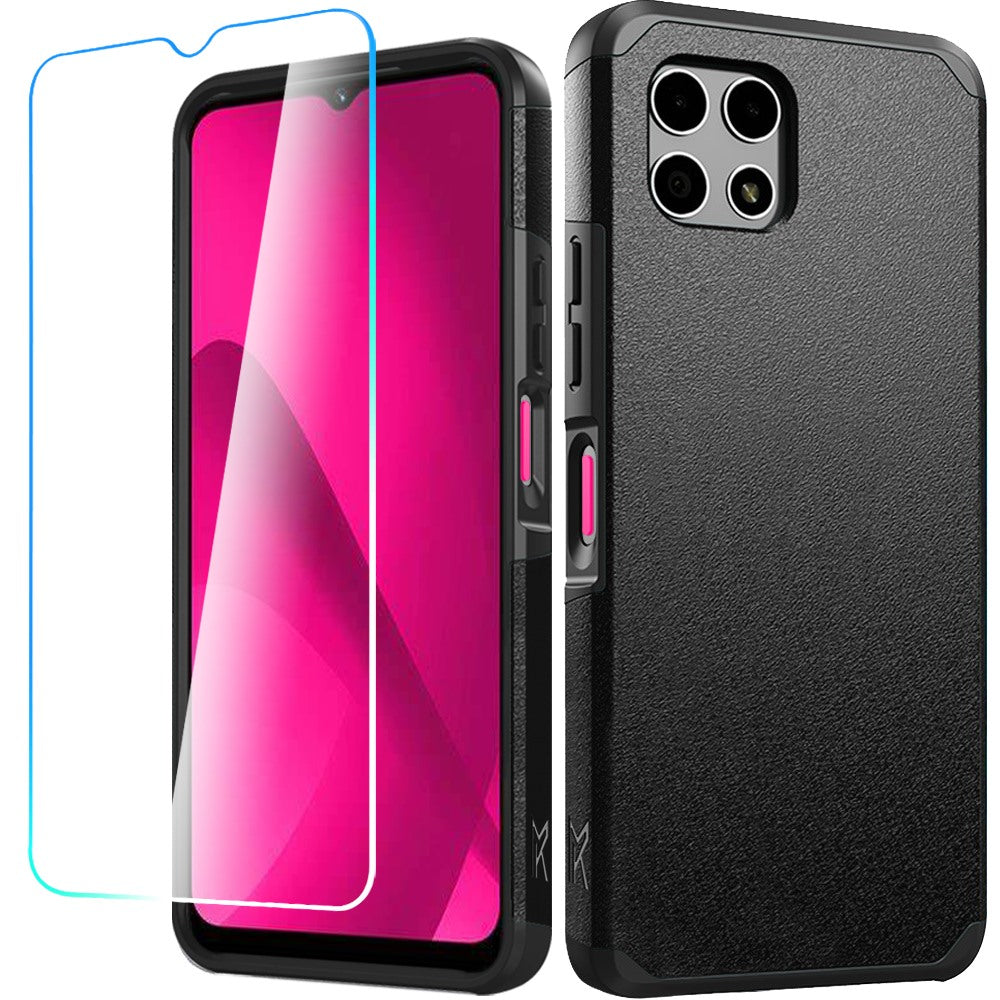 For REVVL 7 5G (2024) Case Dual layers Rugged Cover with Tempered Glass Included