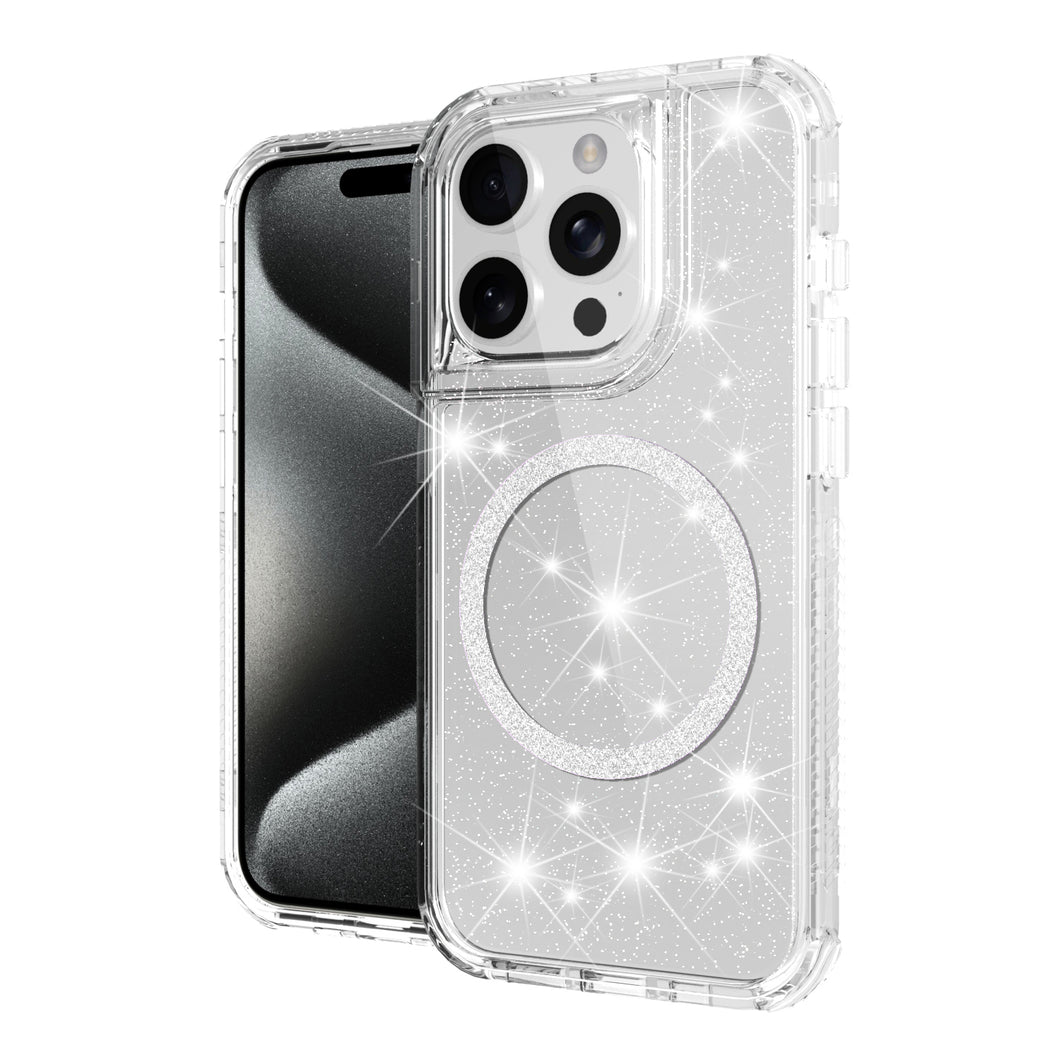 For iP15 Pro Max Magnetic Ring Glitter 3in1 Hybrid Case Cover