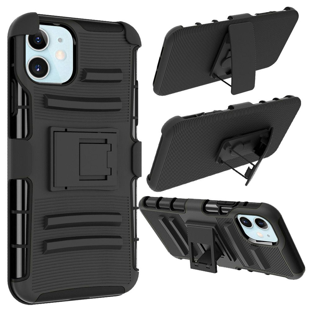 For iPhone 12 Mini 5.4 Rubberized Holster Clip Kickstand Case