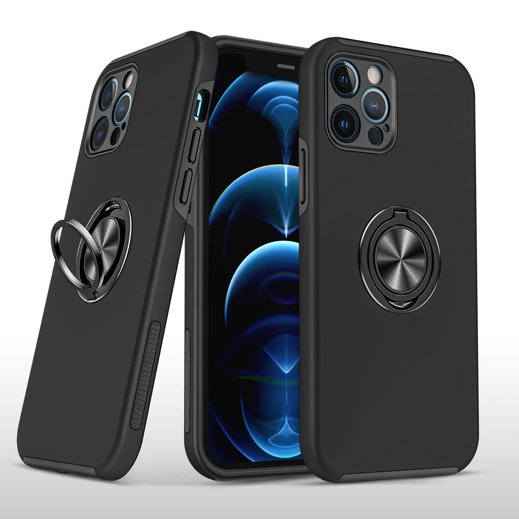 For Apple iPhone XR CHIEF Oil Painted Magnetic Ring Stand Hybrid Case Cover