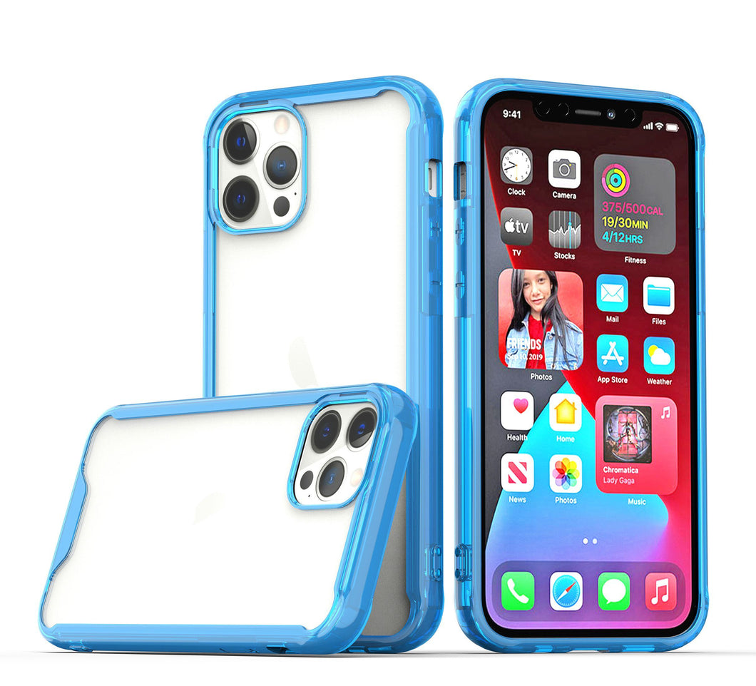 For iPhone 13 6.1 Colored Shockproof Transparent Hard PC TPU Hybrid Case Cover